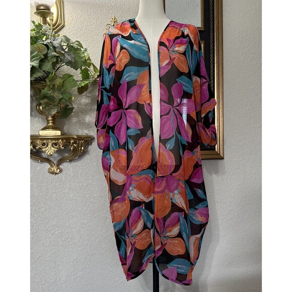 Floral Sheer Cardigan Cover Up Multicolor Live For True Women’s Size Plus 1X - Picture 1 of 9